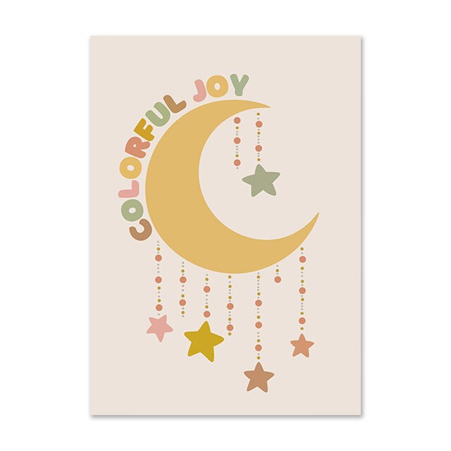 Poster Kinderzimmer Bilder Regenbogen Mond Wolken I Kinderzimmer & Babyzimmer Bilder I Wand Deko I Kunstdruck I Deko Print I ohne Rahmen