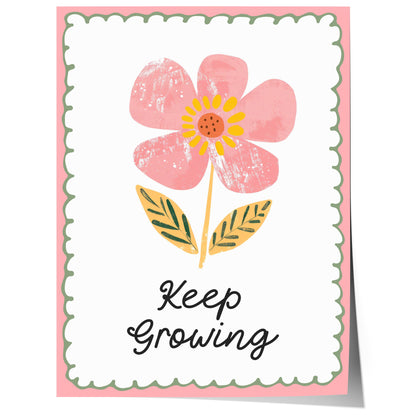 Poster Kinderzimmer Blume · Keep Growing Spruch · Liebevolle Deko mit Botschaft · Pastellfarben & Naturmotiv · Dekoprint ohne Rahmen